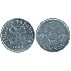 5 пінні 1977 — 1990, Фінляндія (алюміній).
