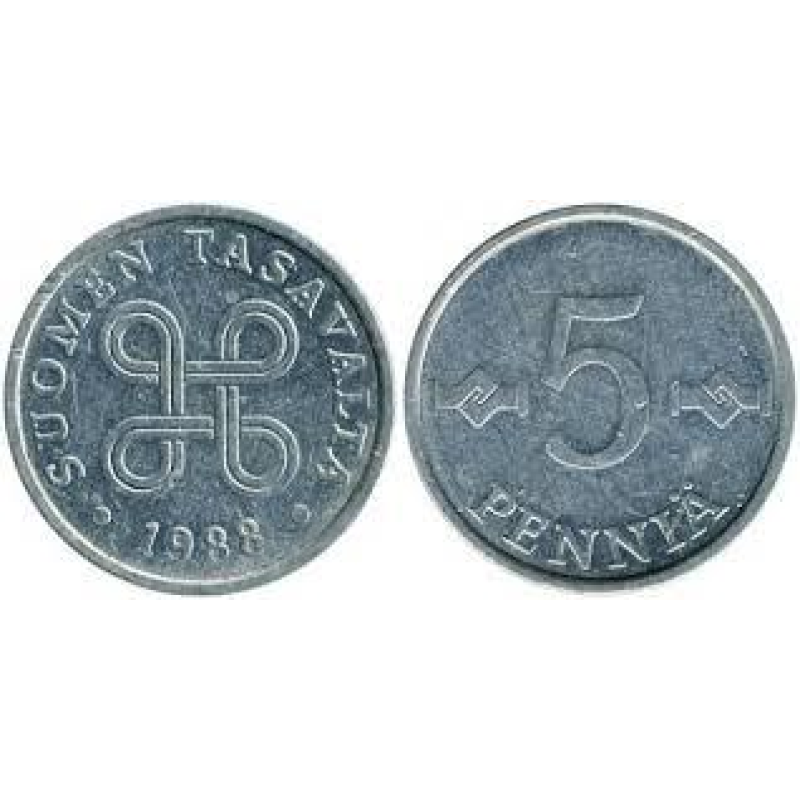 5 пінні 1977 — 1990, Фінляндія (алюміній).