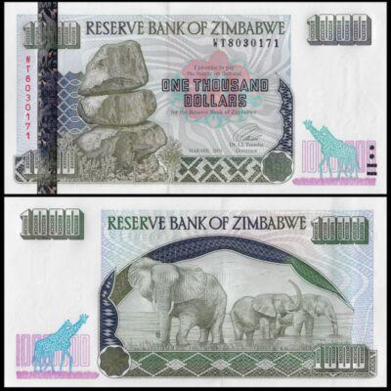 Зімбабве / Зимбабве / Zimbabwe 1000 Dollars 2003 Pick 12b UNC Зімбабве / Зимбабве / Zimbabwe 1000 Dollars 2003 Pick 12b UNC