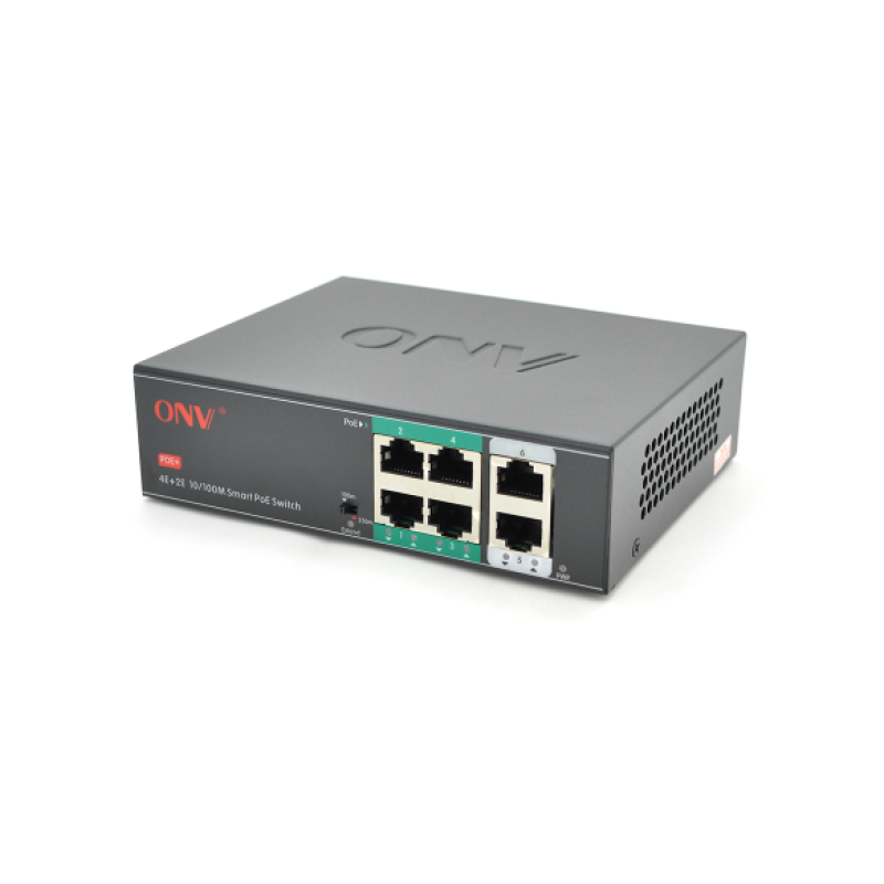 4-портовий PoE-комутатор з автоперезапуском ONV-H1064PSD, 4хРоЕ 100 Мбіт + 2хUplink 100 Мбіт до 250 мм, IEEE802.3af/at