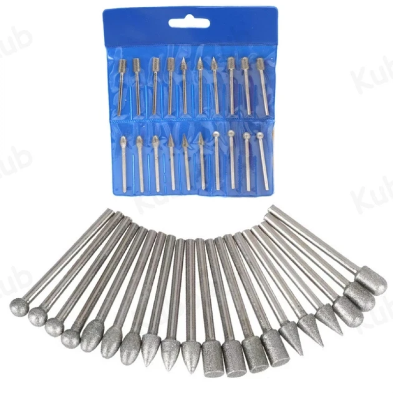 Набір алмазних насадок - 20 шт (фрези, шарошки) для Dremel / гравера - Ø3.17 mm