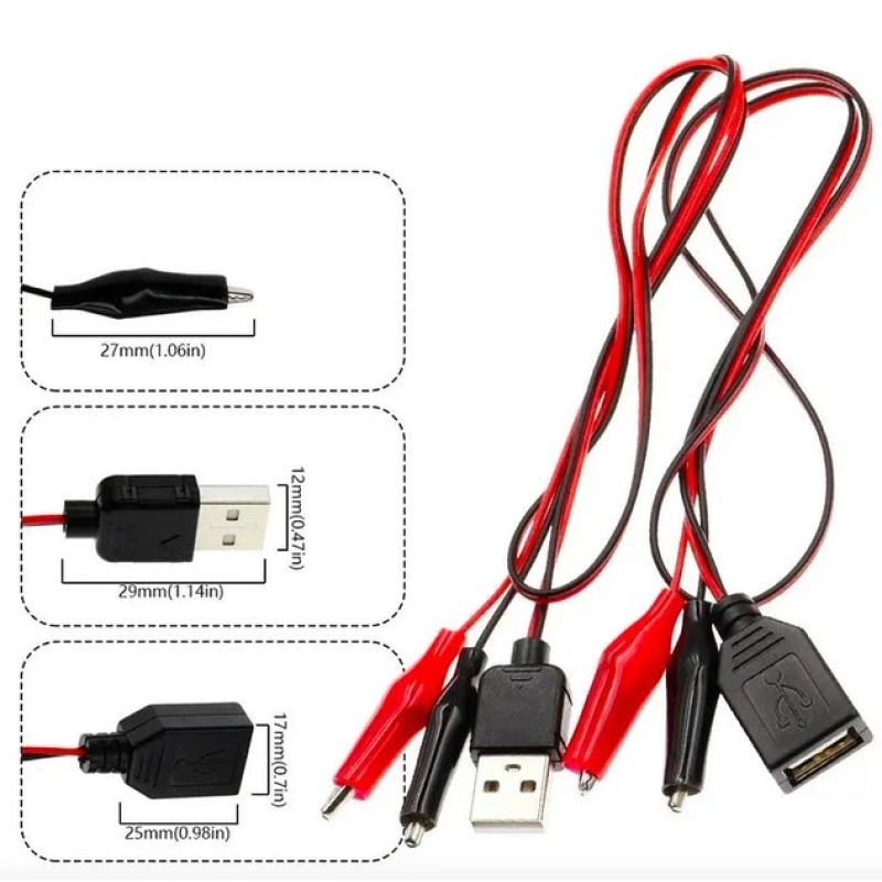 Набір USB гніздо з проводами прищіпки крокодили для заряджання АКБ Мама-Тато затискачі 60см 1 відгук Набір USB гніздо з проводами прищіпки крокодили для заряджання АКБ Мама-Тато затискачі 60см 1 відгук