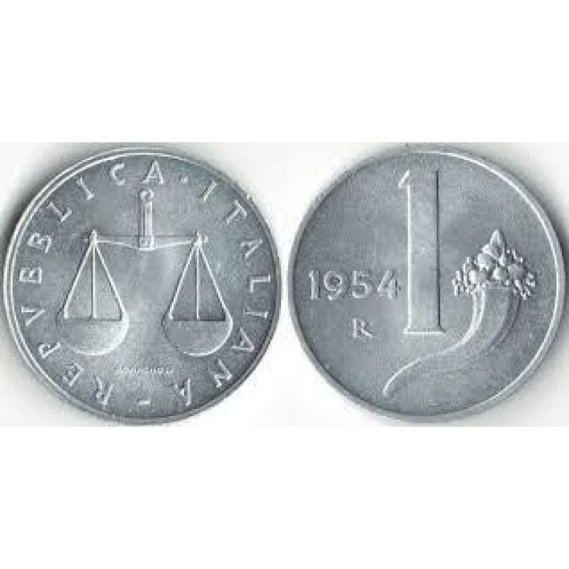 Монета 1 лира. 1954,55 рік, Італія. Монета 1 лира. 1954,55 рік, Італія.