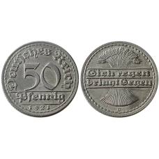 Молета 50 пфеннігів 1921 «Д» Німеччина Веймарська республіка.
