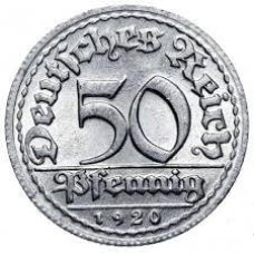 Монета 50 пфеннігів 1922 «Д» Німеччина Веймарська республіка.