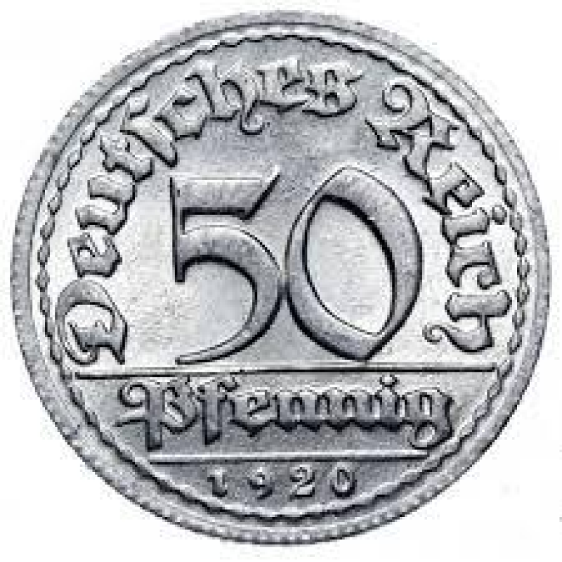 Монета 50 пфеннігів 1922 «Д» Німеччина Веймарська республіка. Монета 50 пфеннігів 1922 «Д» Німеччина Веймарська республіка.