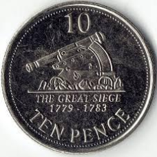 Гибралтар 10 пенсов 2012,13 (цифра номіналу вгорі)