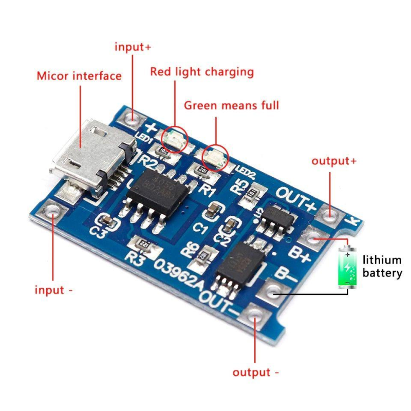 TP4056 18650 модуль контроллер заряда аккумулятора micro USB зарядное устройство с защитой