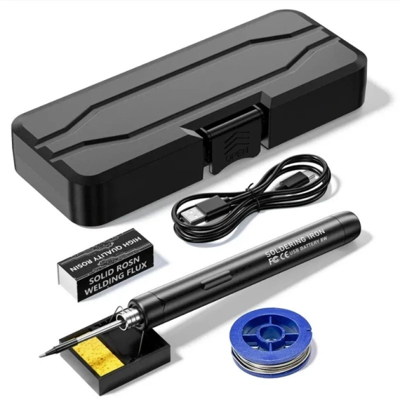 Паяльник USB/Бесдротовий, 3 Режими Нагрівання, Флюс для Паяння, Підставка та Кейс для зберігання