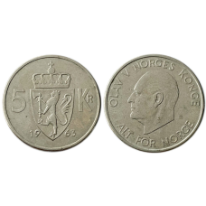 Монета 5 крон 1964-94, Норвегія.