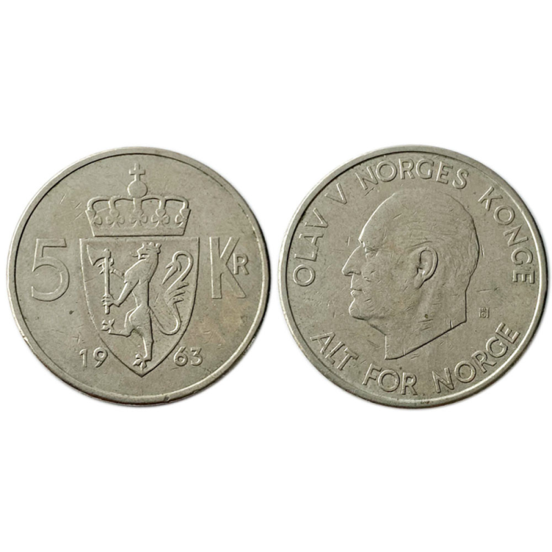 Монета 5 крон 1964-94, Норвегія. Монета 5 крон 1964-94, Норвегія.