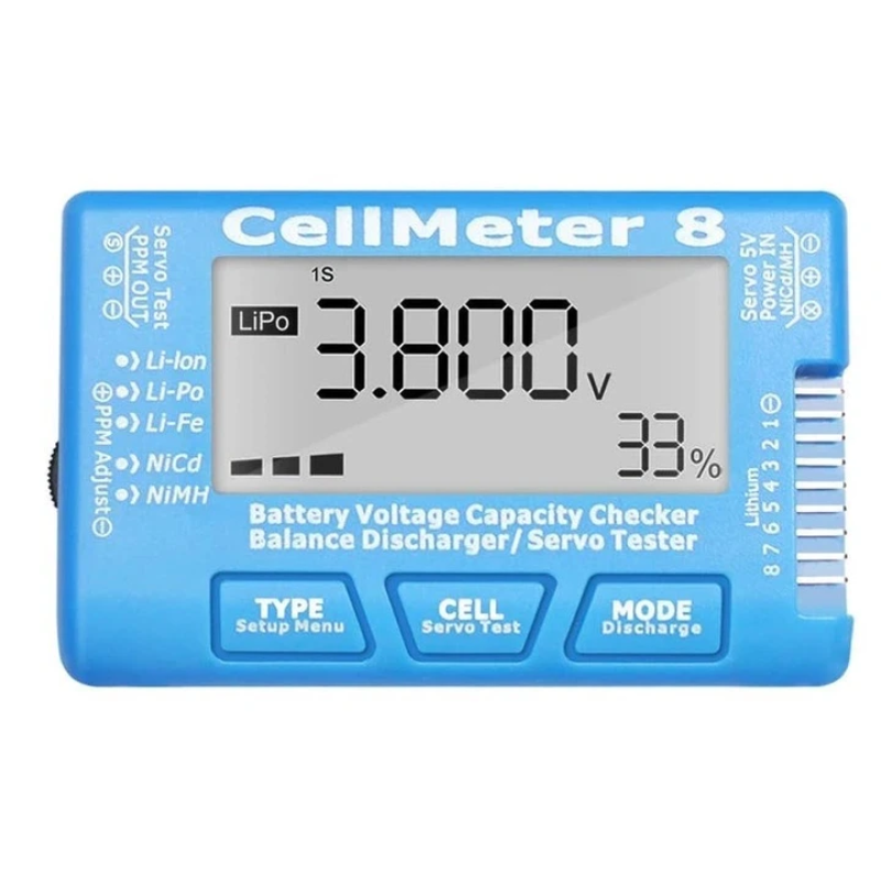 Тестер напруги та ємності акумулятора RC Cellmeter-8 (Lipo/Life/Li-Ion/Nimh/Nid) з балансуванням і тестером сервоприводів