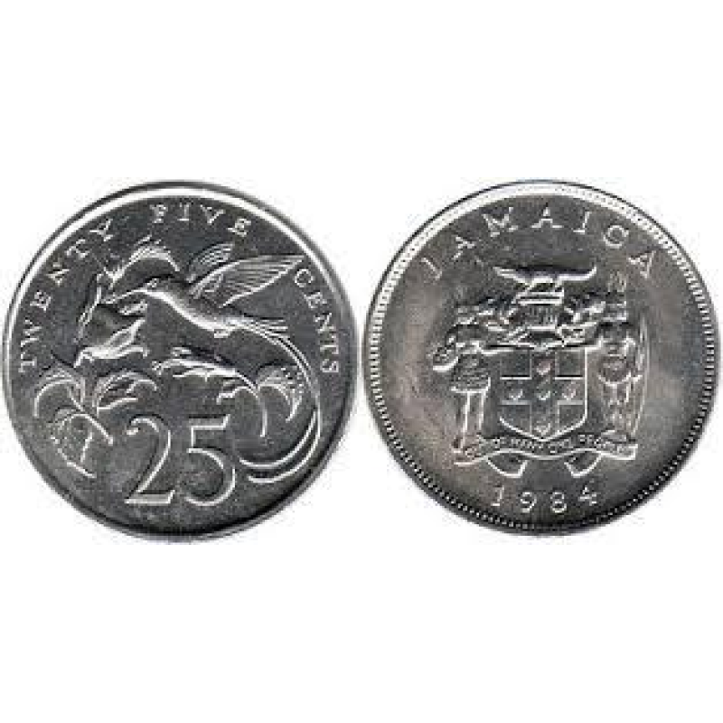 Монета 25 центів. 1984 рік, Ямайка. Монета 25 центів. 1984 рік, Ямайка.