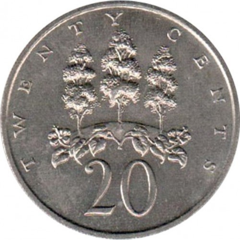 20 центів 1969-1990 — Єлизавета II, Ямайка 20 центів 1969-1990 — Єлизавета II, Ямайка