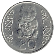 20 центов 1990 года. Елизавета II. Новая Зеландия.