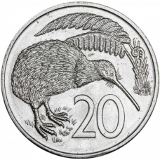 Монета новая Зеландия 20 центов (cents) 1987-1989 Королева средних лет