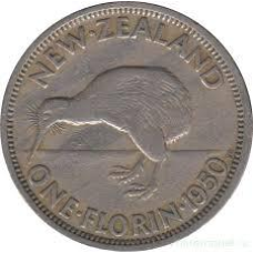 Новая Зеландия 1 флорин 1947-53 Медно-никель