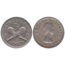 Новая Зеландия. 3 пенса 1953-65 год. Скрещенные вахаики