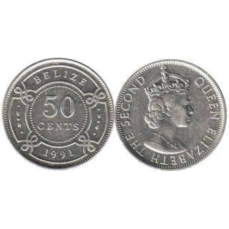 50 центов 1974-2017 - Елизавета II, Белиз 50 центов 1974-2017 - Елизавета II, Белиз