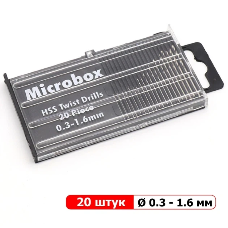 Набір міні-свердел Microbox - 20 штук - 0,3–1,6 мм - Мікросвердла HSS для точних робіт Набір міні-свердел Microbox - 20 штук - 0,3–1,6 мм - Мікросвердла HSS для точних робіт