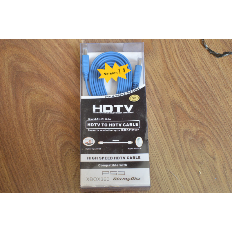 Кабель E-Cable HDMI - HDMI 3m синій плоский Кабель E-Cable HDMI - HDMI 3m синій плоский