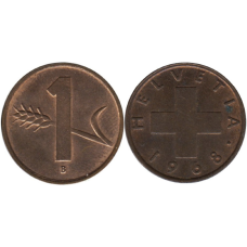 Швейцарія, 1 раппен, 1968, UNC