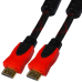 Шнур HDMI (штекер-штекер) v.1.4, “позолочений“, фільтр + сітка, 0,6 м, чорно-червоний
