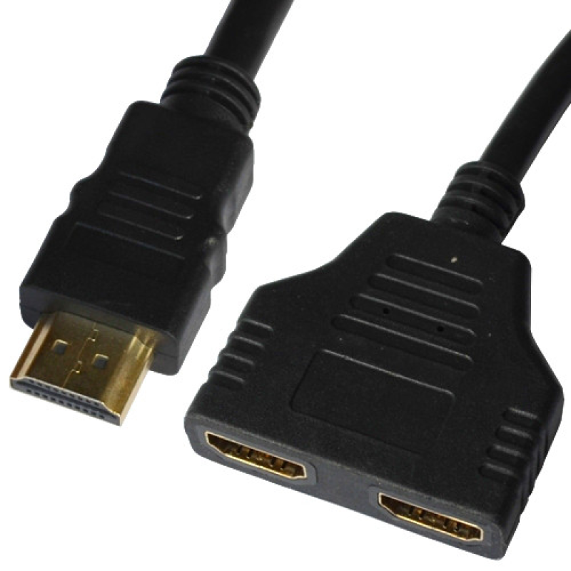Перехідник , HDMI штекер - 2 гнізда HDMI, з шнуром 0,2 метра Перехідник , HDMI штекер - 2 гнізда HDMI, з шнуром 0,2 метра