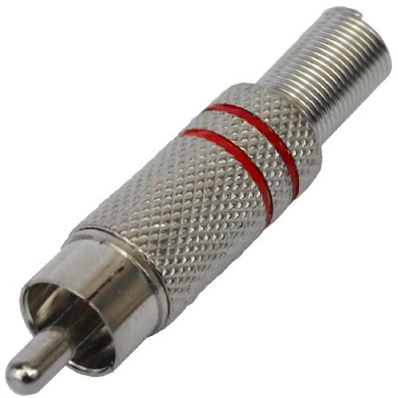 Штекер RCA , с пружиной, диам.-6,5мм, металл, красный