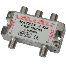 Спліттер (Splitter) ТВ 4-way 5-2400MHZ, з проходом живлення, корпус метал