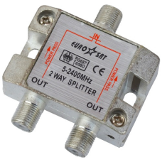 Спліттер (Splitter) ТВ 2-way 5-2400MHZ, з проходом живлення, корпус метал