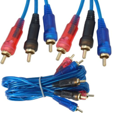 Шнур з“єднувальний , 3 RCA х 3 RCA, gold, діам.-3,5х10,5мм, прозоро-синій, 1,5 м
