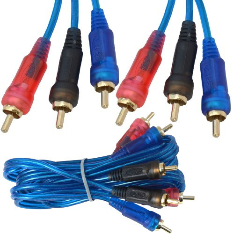 Шнур з“єднувальний , 3 RCA х 3 RCA, gold, діам.-3,5х10,5мм, прозоро-синій, 1,5 м
