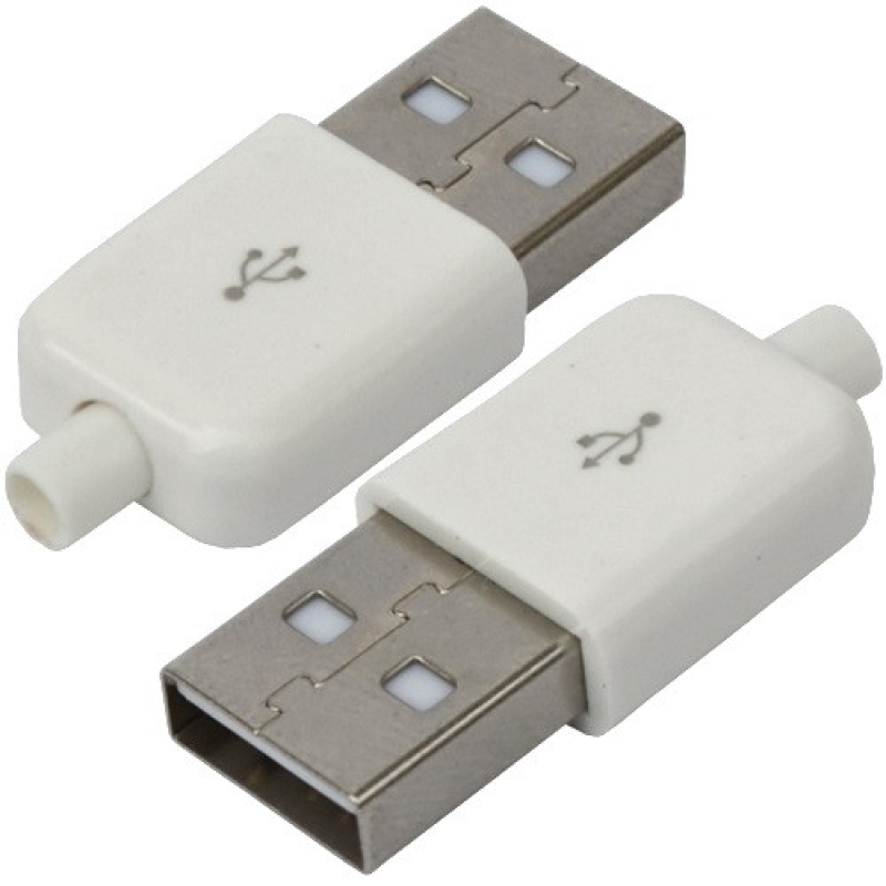 Штекер USB тип A , під шнур, бакеліт, білий