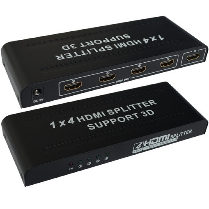 Розгалужувач (сплітер) Full 3D HDMI (гніздо HDMI - 4 гнізда HDMI), 1.4 V