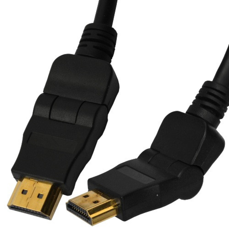 Шнур HDMI (штекер HDMI - HDMI штекер), поворотний на 180 градусів, “позолочений“, діам.-6,0 мм, 1,5, чорний