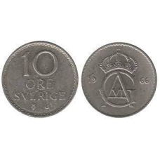 Монета 10 ере. 1966,78,84 рік, Швеція.