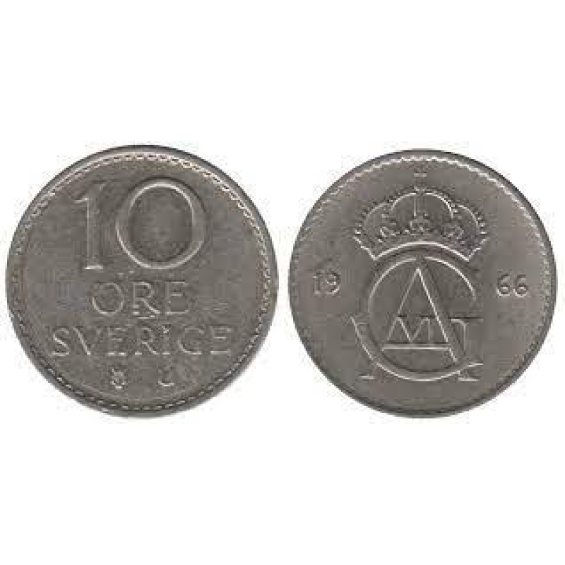 Монета 10 ере. 1966,78,84 рік, Швеція. Монета 10 ере. 1966,78,84 рік, Швеція.