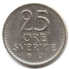 Монета 25 ере. 1972,73,64 рік, Швеція.