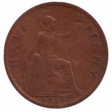 Монета 1/2 пенні. 1927 рік, Великобританія. (В)