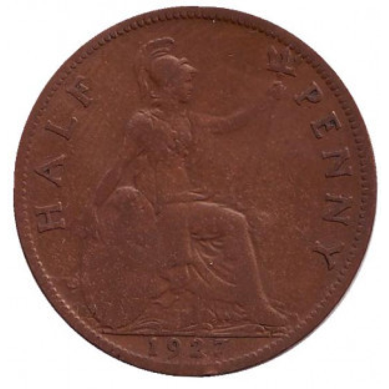 Монета 1/2 пенні. 1927 рік, Великобританія. (В) Монета 1/2 пенні. 1927 рік, Великобританія. (В)