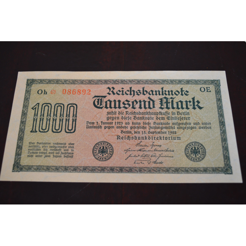1000 Марок 1922 рік Німеччина (086892) аUNC 1000 Марок 1922 рік Німеччина (086892) аUNC