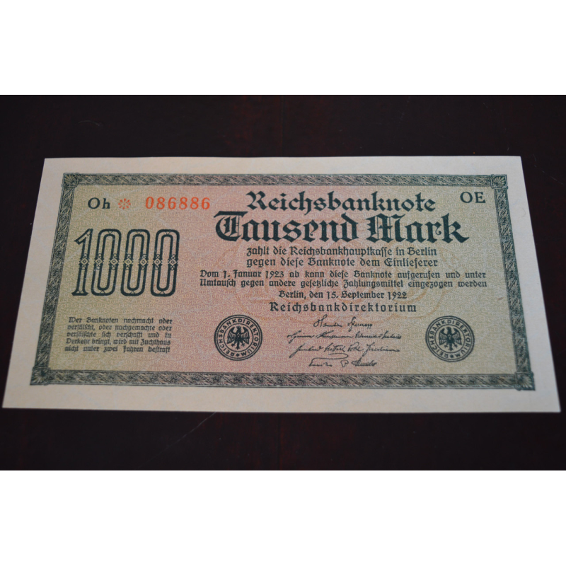 1000 Марок 1922 рік Німеччина (086886) UNC 1000 Марок 1922 рік Німеччина (086886) UNC