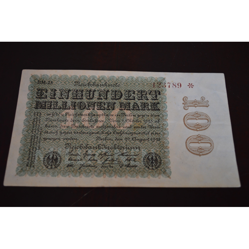 Німеччина, 100000000 марок (100 мільйонів), 1923 р. 123789 Німеччина, 100000000 марок (100 мільйонів), 1923 р. 123789