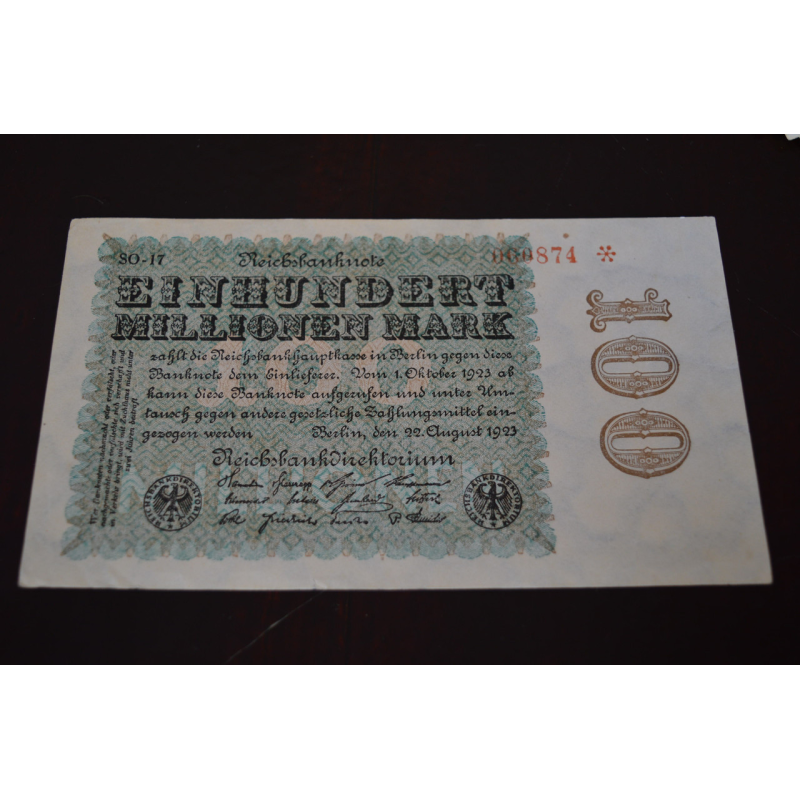 Німеччина, 100000000 марок (100 мільйонів), 1923 р. 106874 Німеччина, 100000000 марок (100 мільйонів), 1923 р. 106874