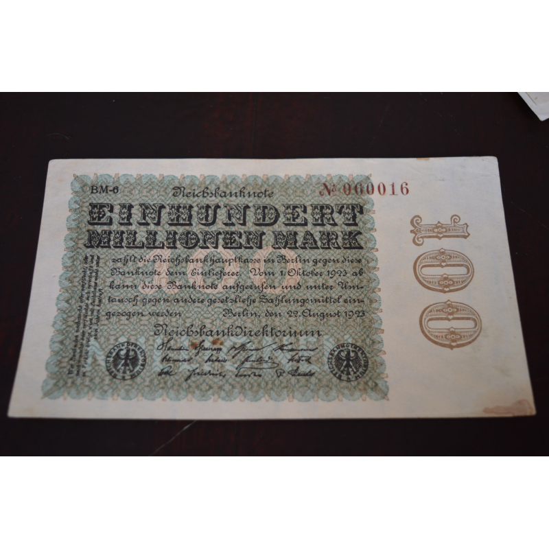 Німеччина, 100000000 марок (100 мільйонів), 1923 р. 060016 Німеччина, 100000000 марок (100 мільйонів), 1923 р. 060016