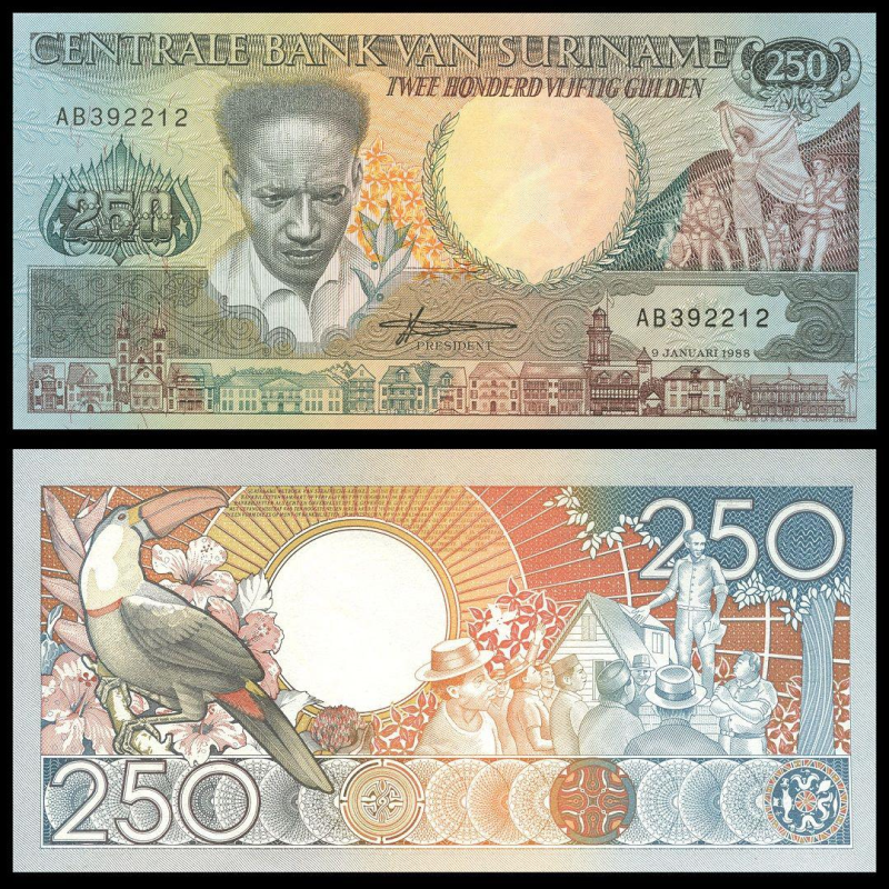 Сурінам / Suriname 250 gulden 1988 Pick 134 UNC Сурінам / Suriname 250 gulden 1988 Pick 134 UNC