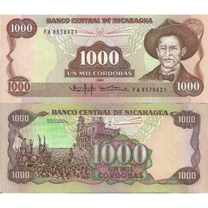 Nicaragua Нікарагуа-1000 Cordobas 1985 P-156b UNC Nicaragua Нікарагуа-1000 Cordobas 1985 P-156b UNC