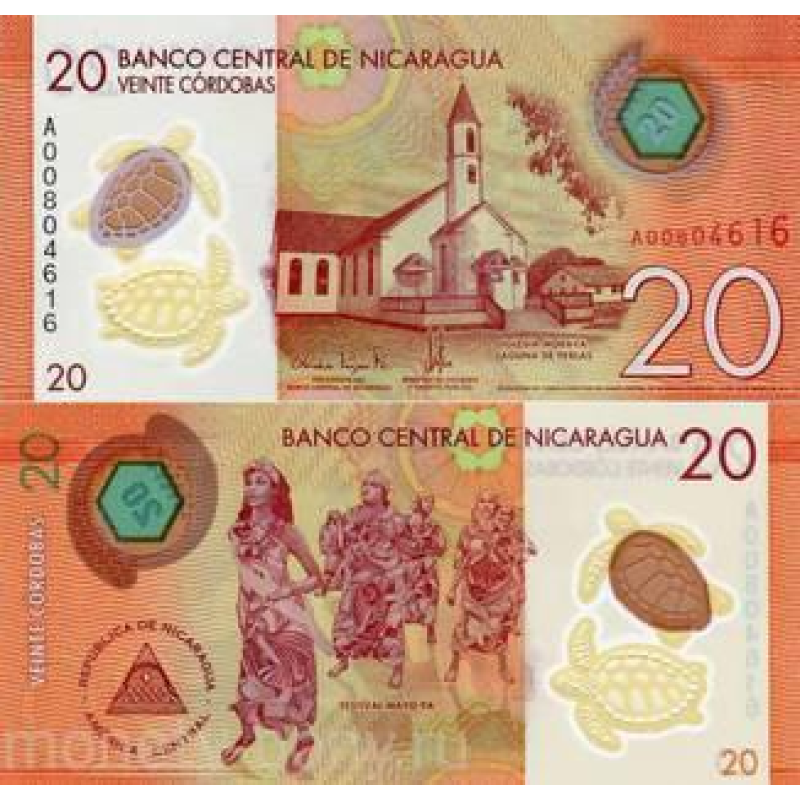 Нікарагуа 20 Cordobas 2014р. UNC. пластик.