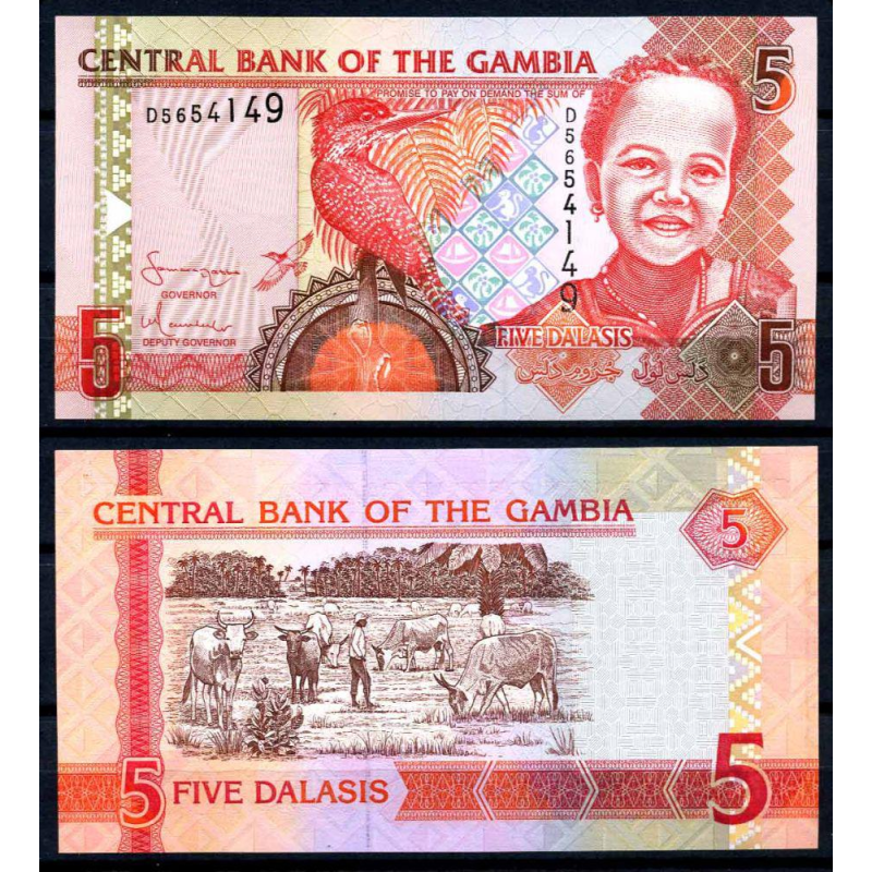 Gambia Гамбія - 5 Dalasis 2013 UNC Pick 25c